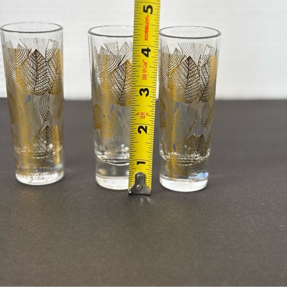 MCM Barware Etched Shot Glasses Gold Leaf - Set of 3 - Picture 5 of 6